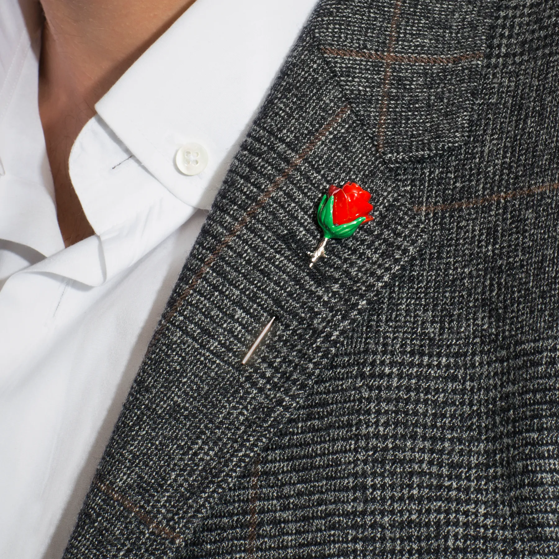 Rose Lapel Pin In Palladium Plated