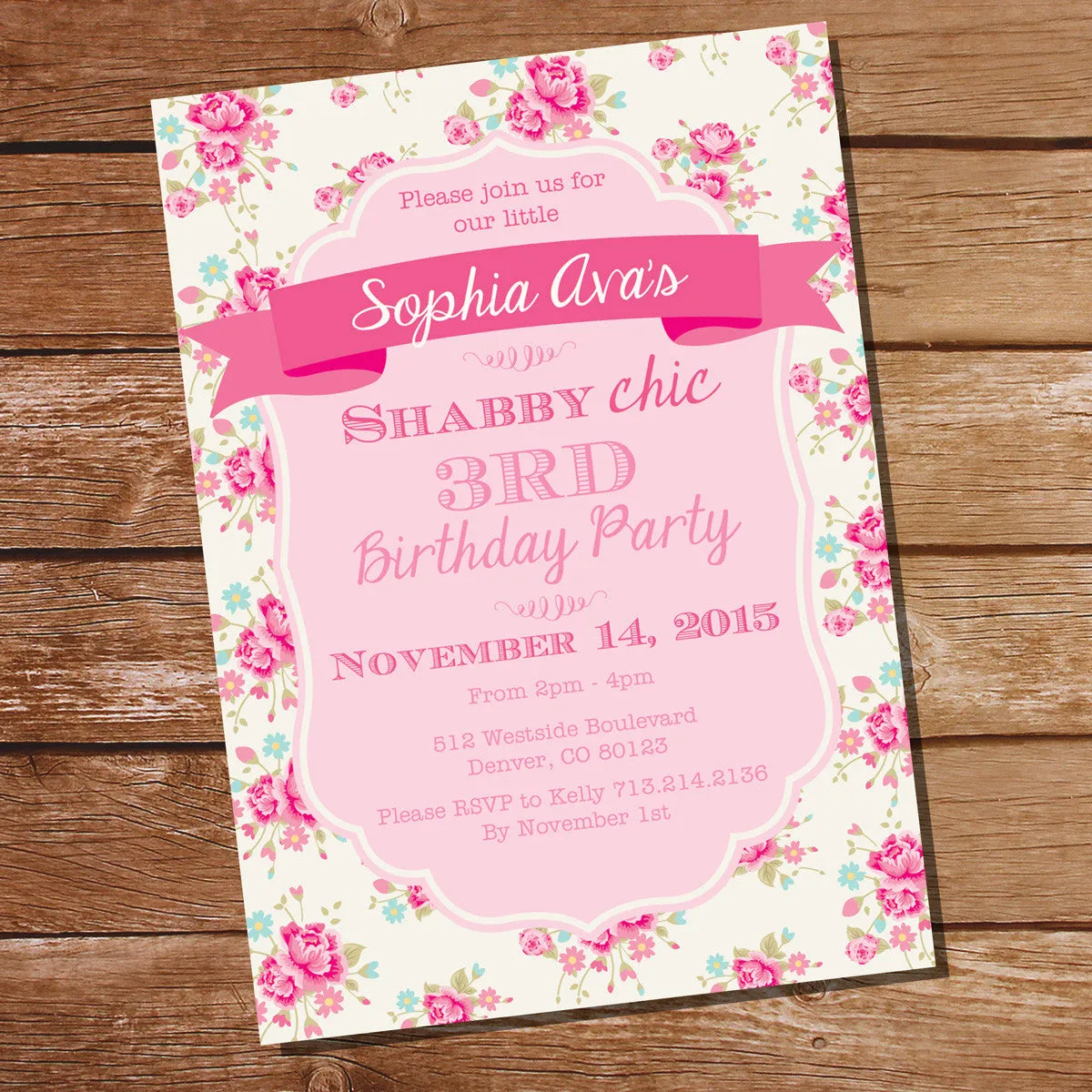 Shabby Chic Floral Birthday Party Invitation | Floral Invite Template