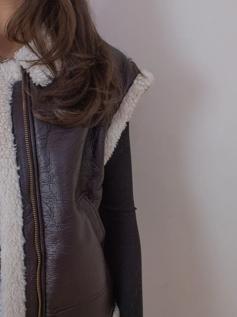 SHEARLING STAR FAUX LEATHER VEST