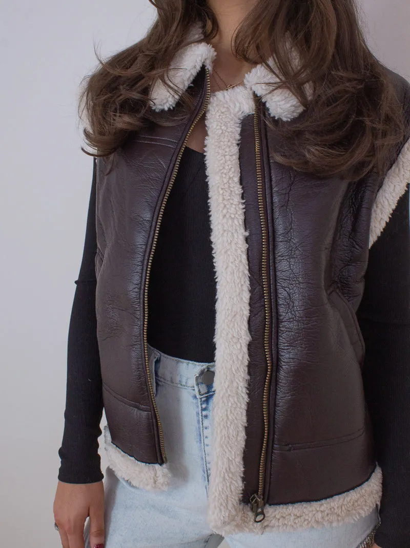 SHEARLING STAR FAUX LEATHER VEST