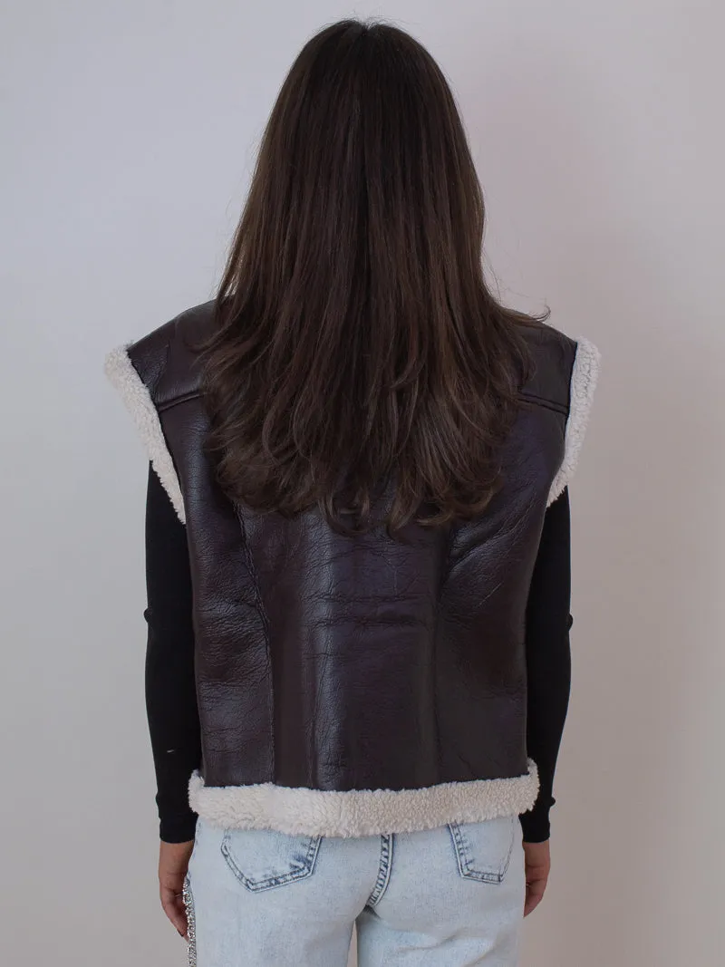 SHEARLING STAR FAUX LEATHER VEST