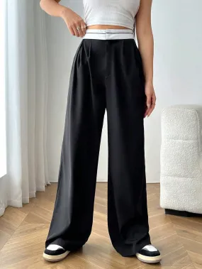 SHEIN EZwear High Waist Plicated Detail Wide Leg Suit Pants