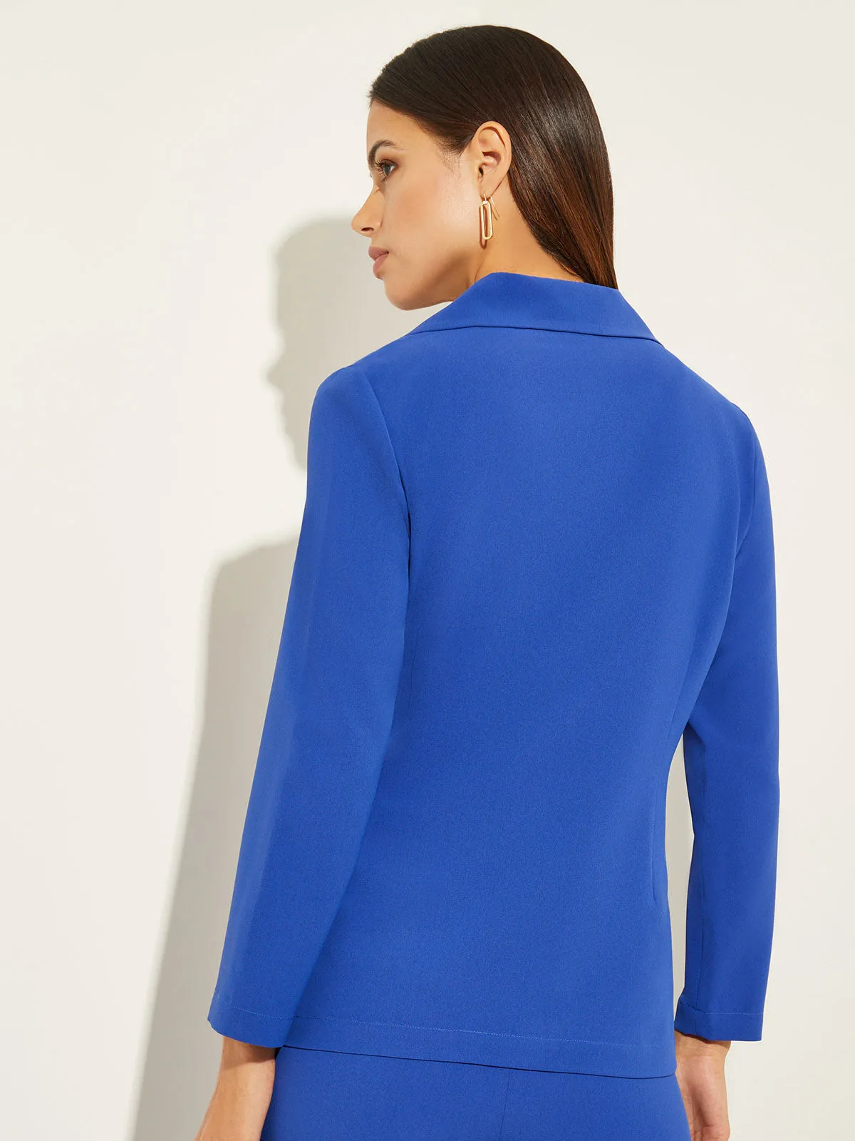 Side Tie Tailored Wrap Crepe de Chine Blazer, Satin Sky