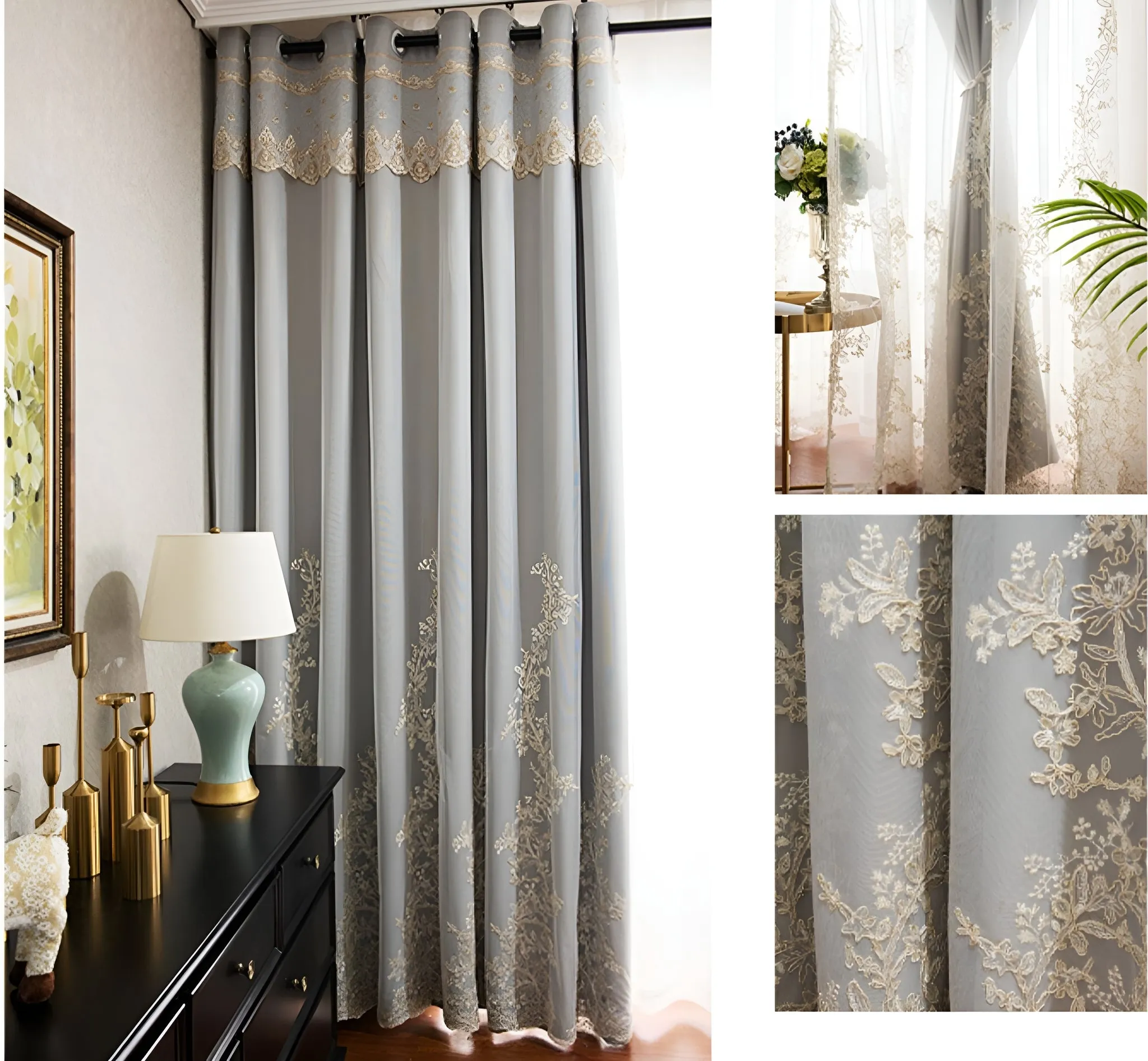 Skye Two-Layer Blackout Lace Custom Curtain