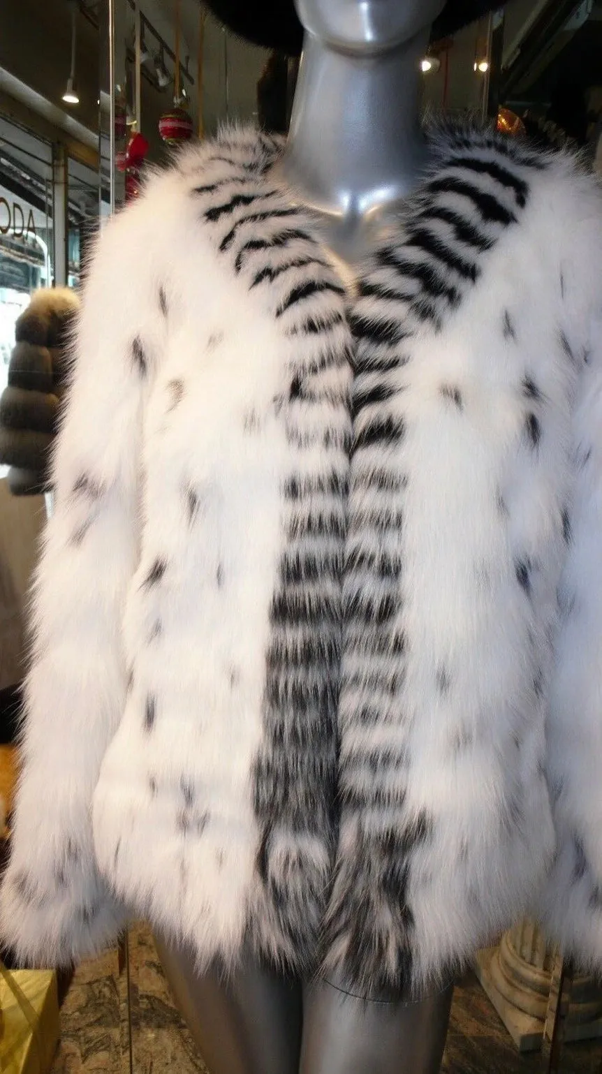 Stunning Black & White Fox Fur Jacket Very Stylish & Youthful Design SUPER SALE!!!