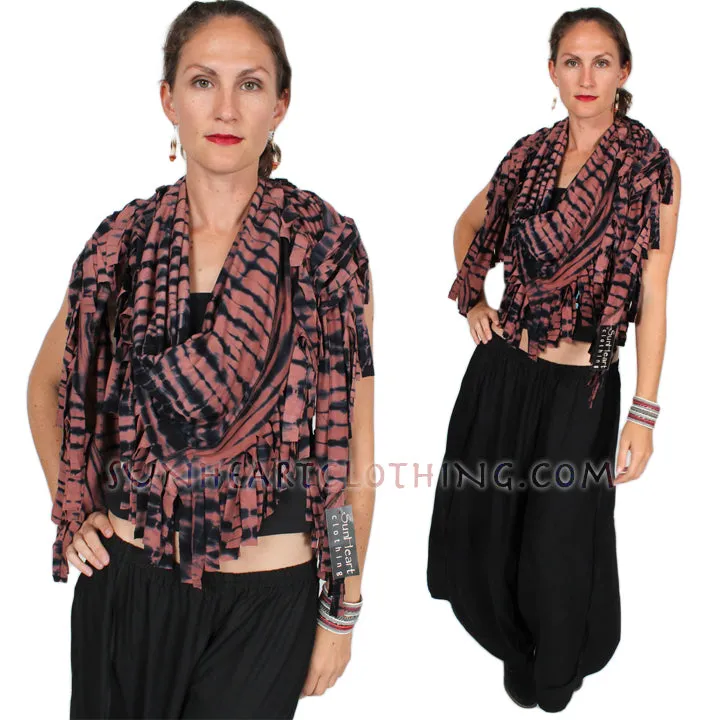 Sunheart Malibue Batik Fringe Shawl Hippie Chic Artisan Resort Wear