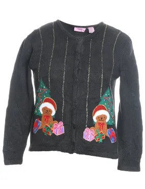 Teddy Bear Print Christmas Jumper - L