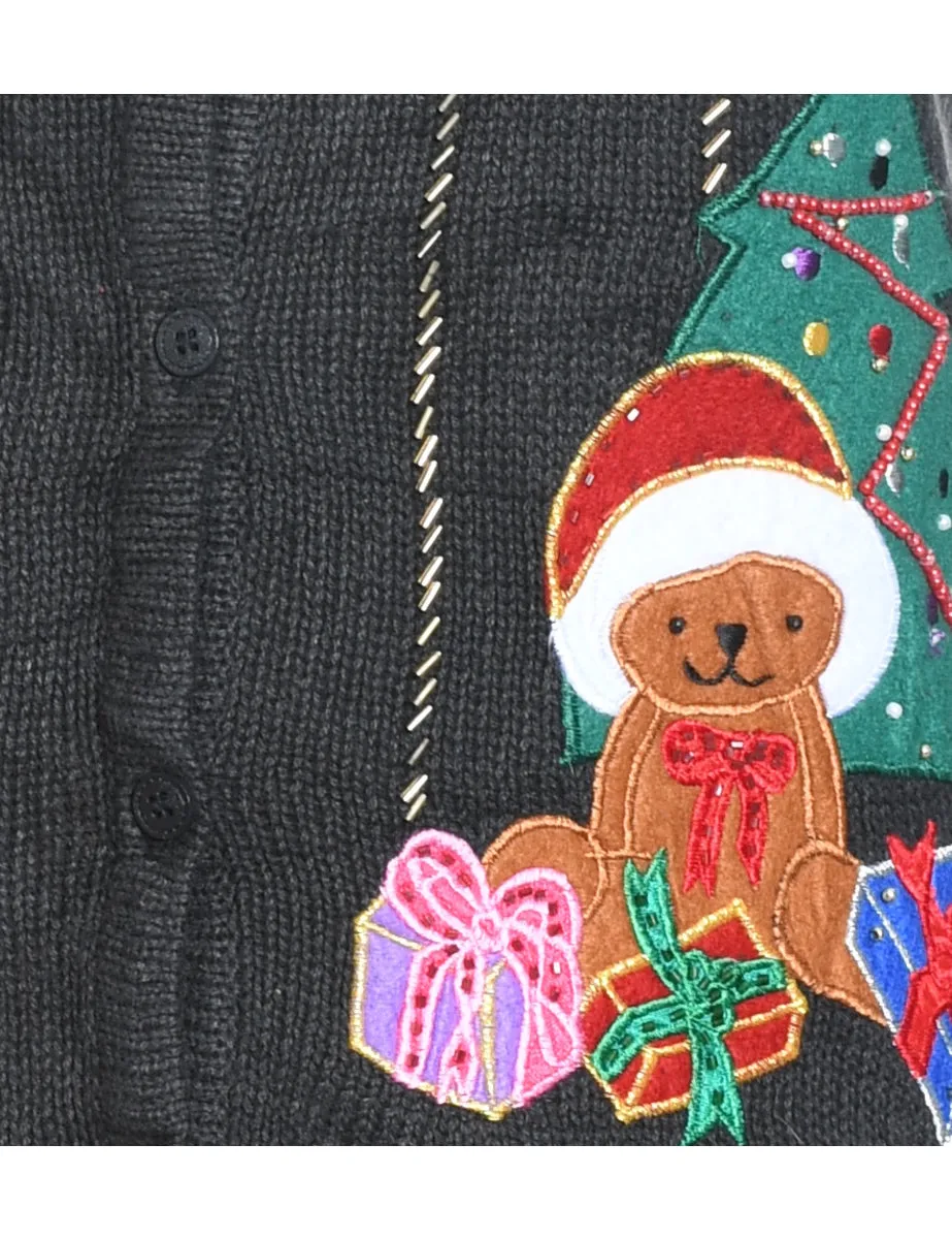 Teddy Bear Print Christmas Jumper - L