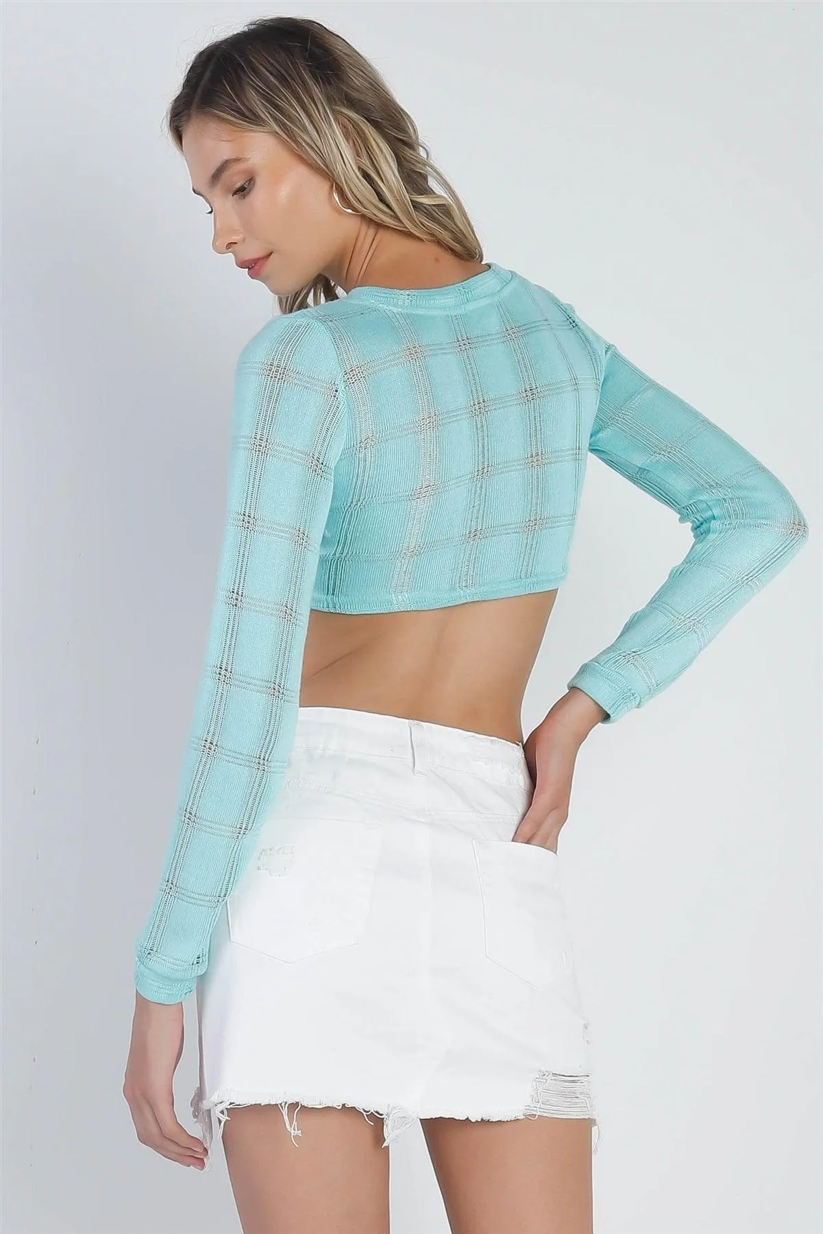 Tiffany Blue Cropped Knit Long Sleeve Sweater /1-2-3