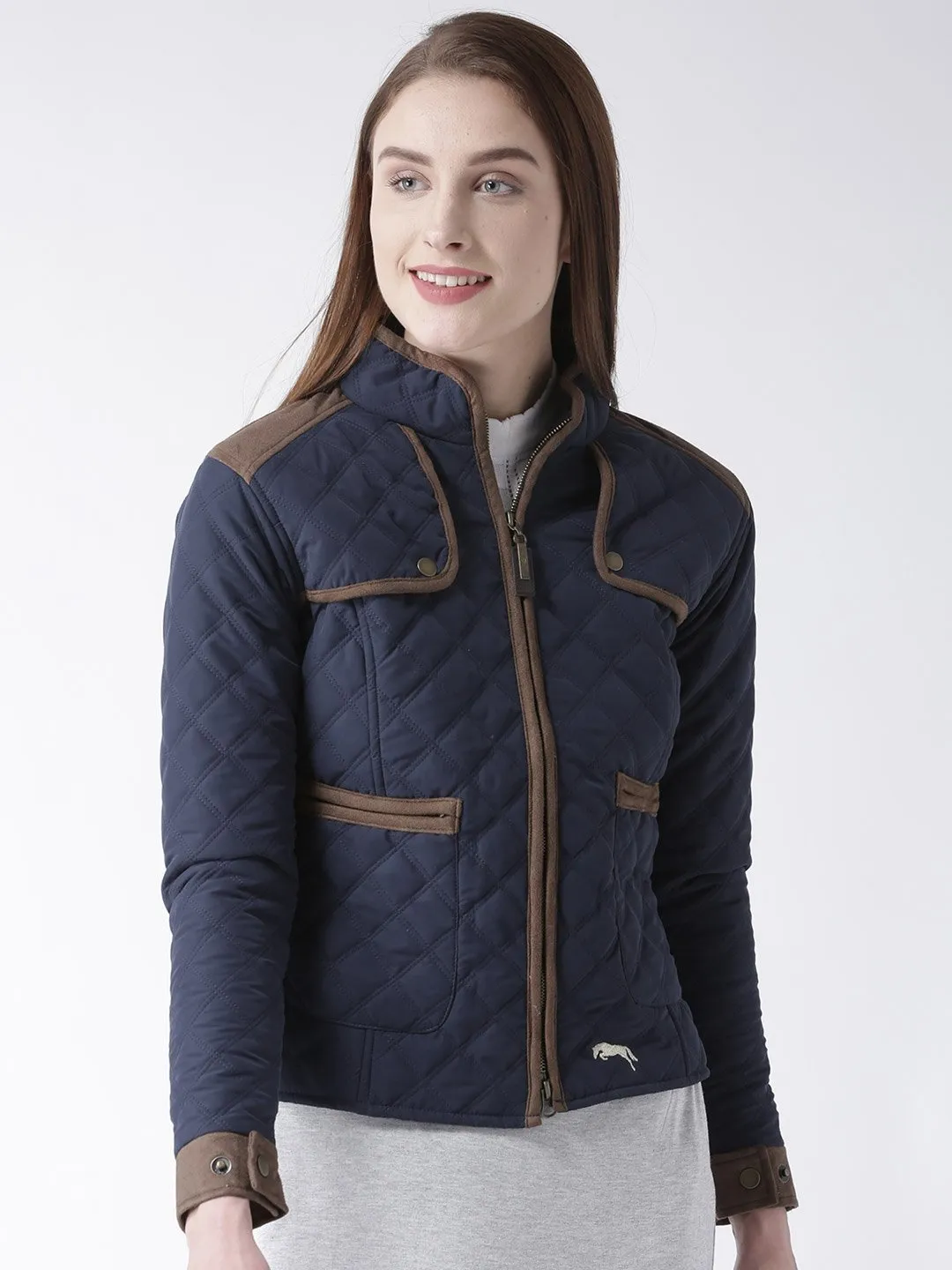 Women Polyster Casual Long Sleeve  Blue Winter Jacket