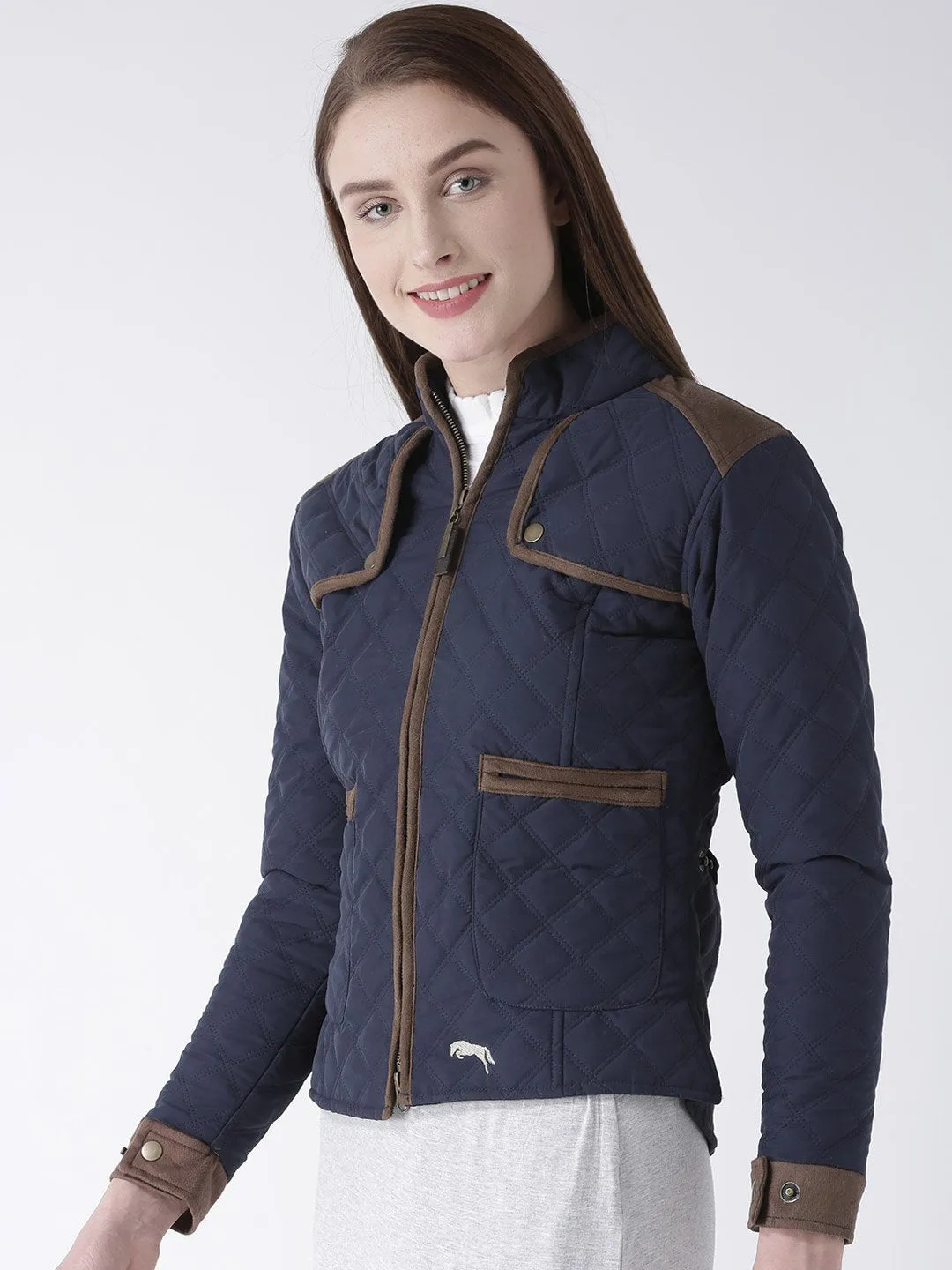 Women Polyster Casual Long Sleeve  Blue Winter Jacket