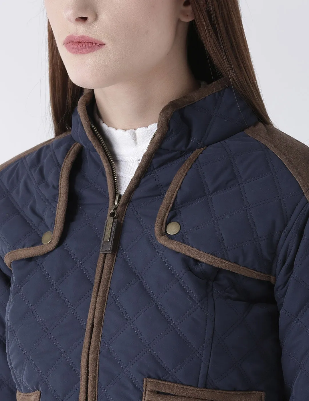 Women Polyster Casual Long Sleeve  Blue Winter Jacket