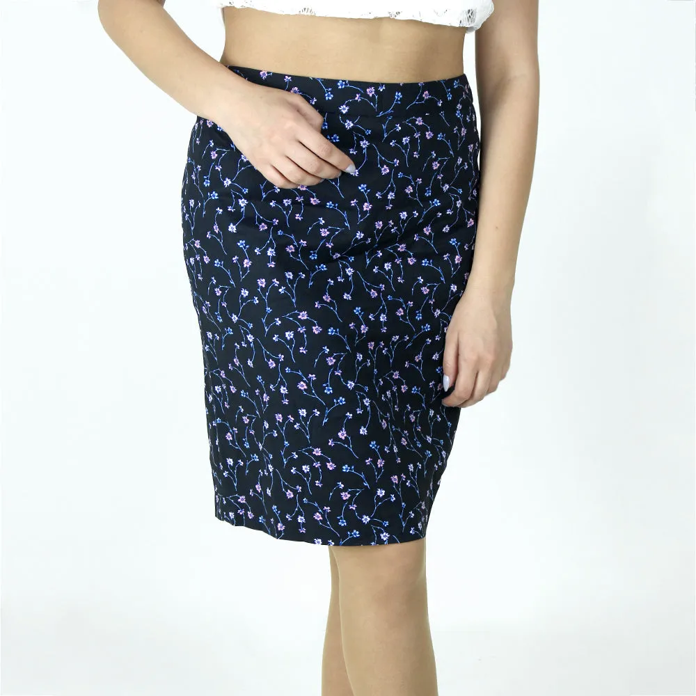 Women's A-Line Floral Midi Skirt,Black