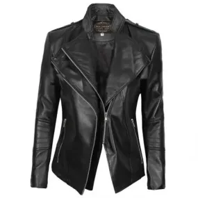 Women's Black Motorcycle Genuine Leather Jacket