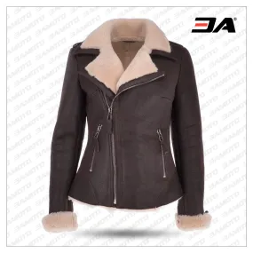 Women's Luxury Shearling Jacket - Brown/Cream