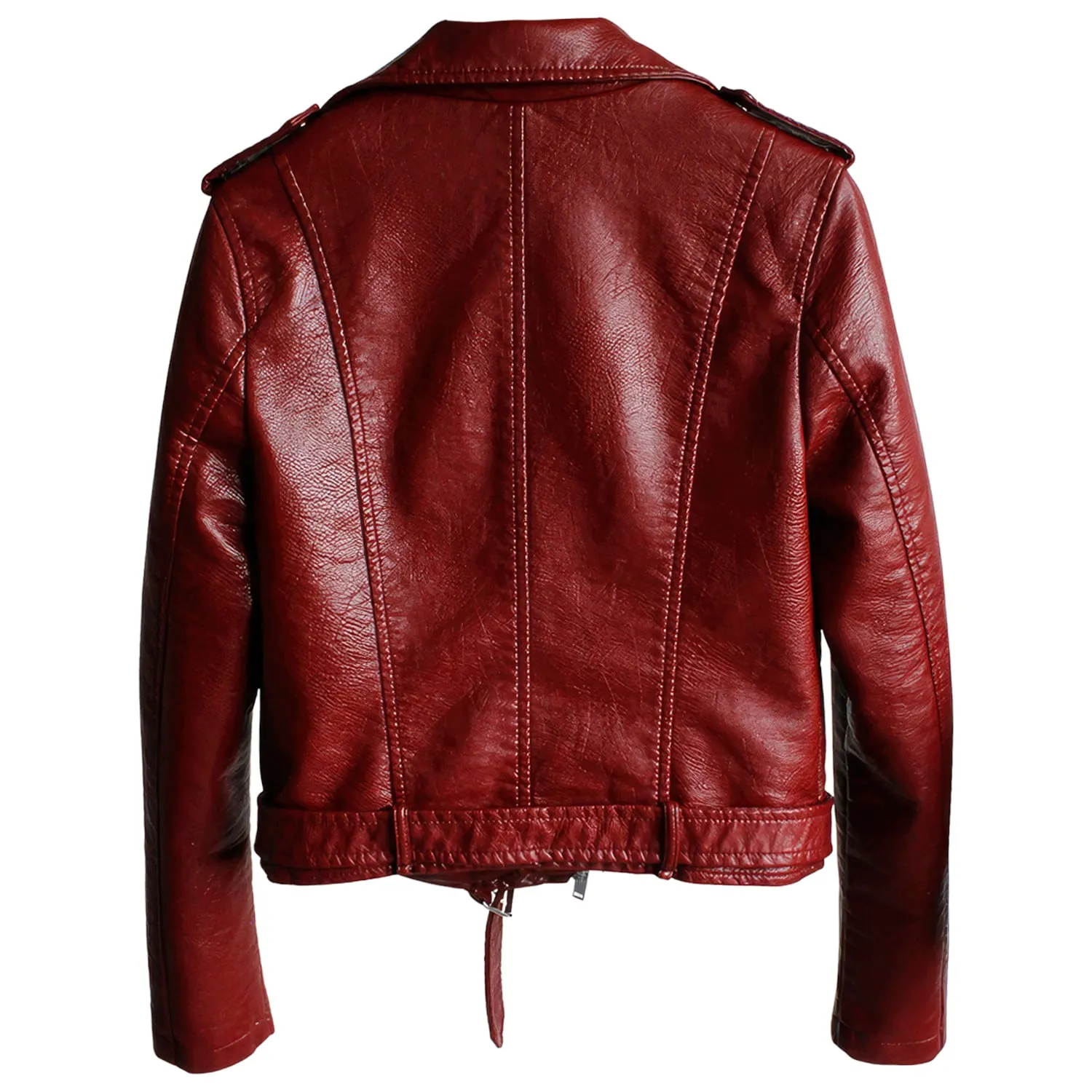 Women's Red Sheepskin Biker Jacket: Café Racer Style, Slim Fit