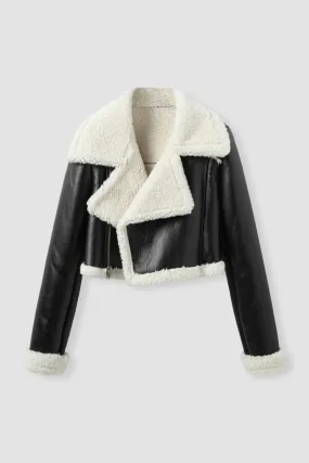 Women's Shearling Black Cropped Leather Jacket