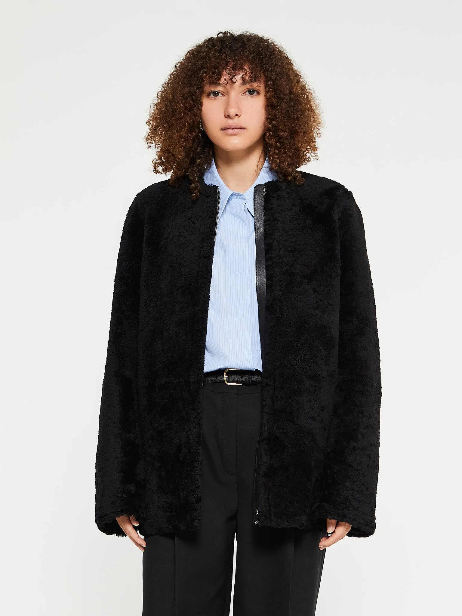 Zipped Teddy Shearling Jacket in Black