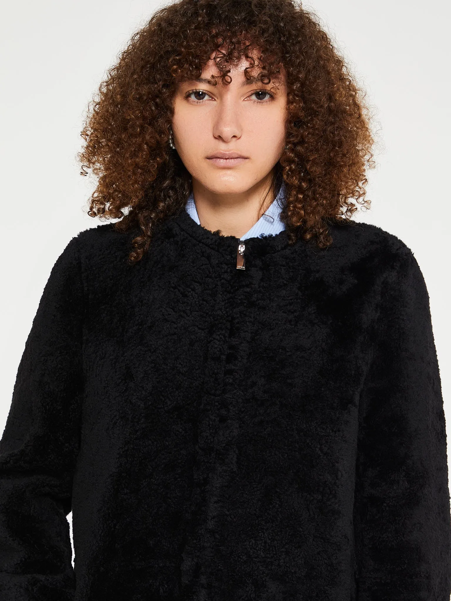 Zipped Teddy Shearling Jacket in Black