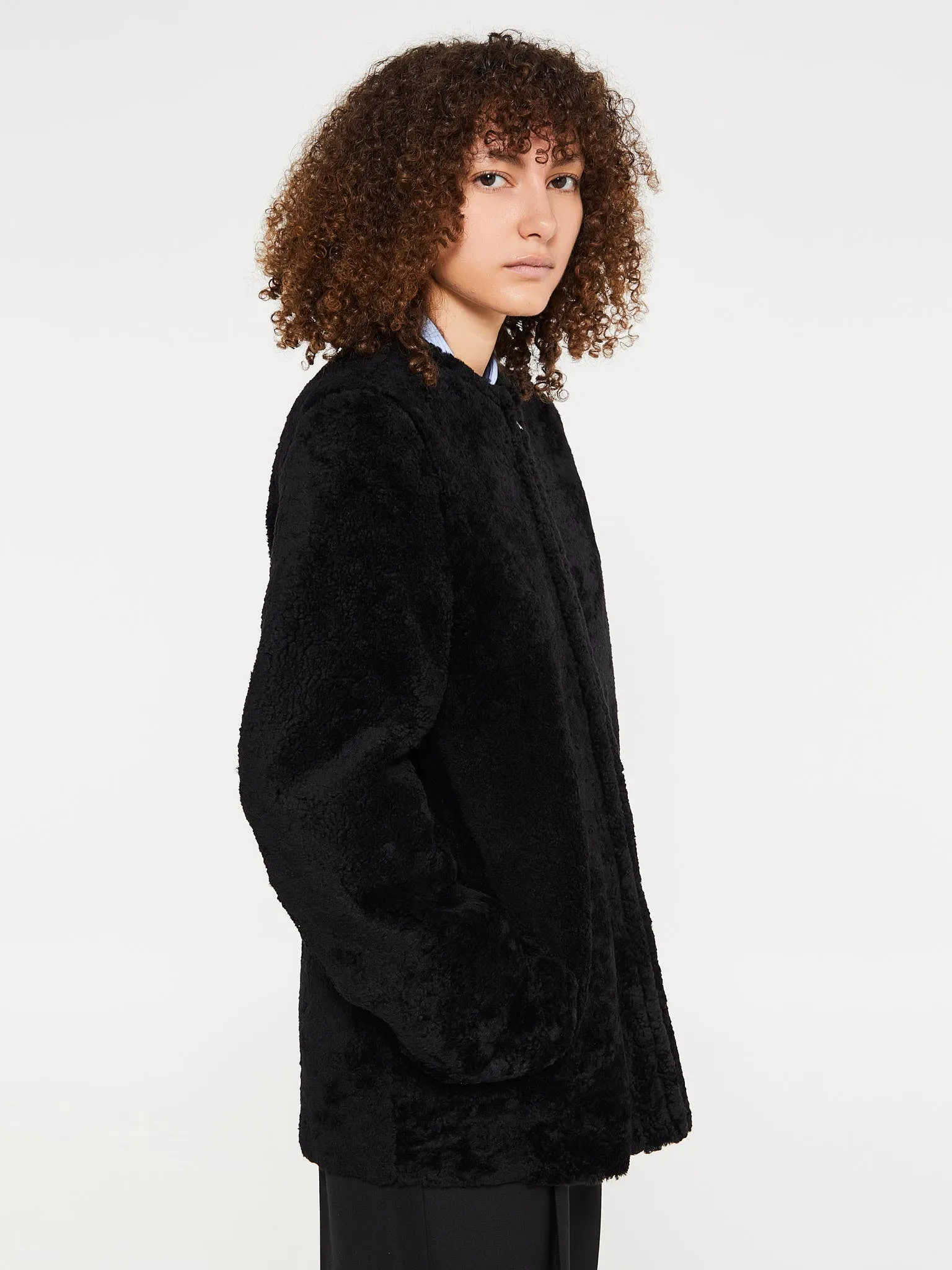 Zipped Teddy Shearling Jacket in Black